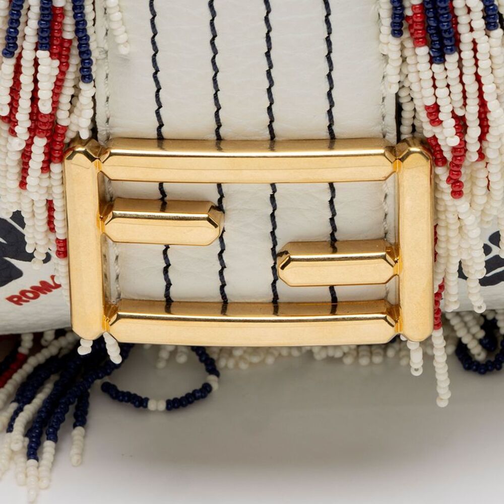 Fendi x Fila Calfskin Mania Beaded Fringe Baguette Shoulder Bag - Picture 10 of 16